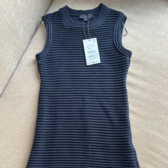 ZARA FRINGED CHECKERED KNIT DRESS NWT - Picture 2 of 3